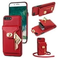 thumbnail image 1 of ELEHOLD for iPhone 7 Plus / 8 Plus Zipper Pocket Case, Flip PU Leather Wallet Crossbody Shoulder Strap Lanyard Case with Credit Card Holder Women RFID Blocking Protective Purse Cover, red, 1 of 7