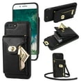 thumbnail image 1 of ELEHOLD for iPhone 7 Plus / 8 Plus Zipper Pocket Case, Flip PU Leather Wallet Crossbody Shoulder Strap Lanyard Case with Credit Card Holder Women RFID Blocking Protective Purse Cover, black, 1 of 7