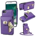 thumbnail image 1 of ELEHOLD for iPhone 7 / iPhone 8 / SE 2022 & 2020 Zipper Pocket Case, Flip PU Leather Wallet Crossbody Shoulder Strap Lanyard Case with Credit Card Holder Women RFID Blocking Purse Phone Cover, purple, 1 of 7