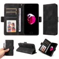 thumbnail image 1 of ELEHOLD For iPhone 8 Plus/7 Plus Leather Wallet Phone Case, Embossed Diamond Folio Flip Cover, Card Holder Cash Slot, Stand Support, Wrist Strap Lanyard -Black, 1 of 10