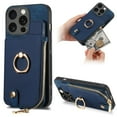 thumbnail image 1 of ELEHOLD for iPhone 8 Plus/7 Plus Zipper Wallet Case with Back Card Holders Metal Ring Holder Kickstand Function Leather Shockproof Card Wallet Case for Women Men,blue, 1 of 8