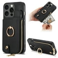 thumbnail image 1 of ELEHOLD for iPhone 8 Plus/7 Plus Zipper Wallet Case with Back Card Holders Metal Ring Holder Kickstand Function Leather Shockproof Card Wallet Case for Women Men,black, 1 of 1