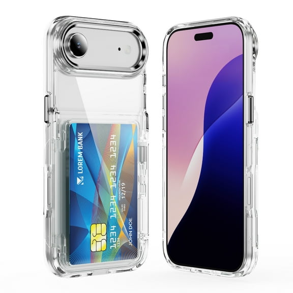 ELEHOLD for iPhone Air Case,Clear Card Holder Kickstand Credit Card Slot Soft TPU+Hard PC Slim Bumper Anti-Scratch Shockproof Protective Wallet Case for iPhone Air,Clear