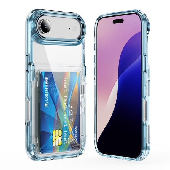 ELEHOLD for iPhone Air Case,Clear Card Holder Kickstand Credit Card Slot Soft TPU+Hard PC Slim Bumper Anti-Scratch Shockproof Protective Wallet Case for iPhone Air,Blue