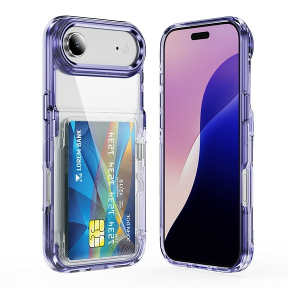 ELEHOLD for iPhone Air Case,Clear Card Holder Kickstand Credit Card Slot Soft TPU+Hard PC Slim Bumper Anti-Scratch Shockproof Protective Wallet Case for iPhone Air,Purple