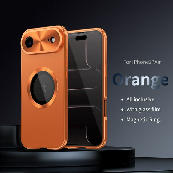 ELEHOLD for iPhone Air Full Body Case,Double Sided with Built-in Tempered Glass Screen Protector Metal Frame Plating PC Shockproof Rugged Case for iPhone Air,Orange