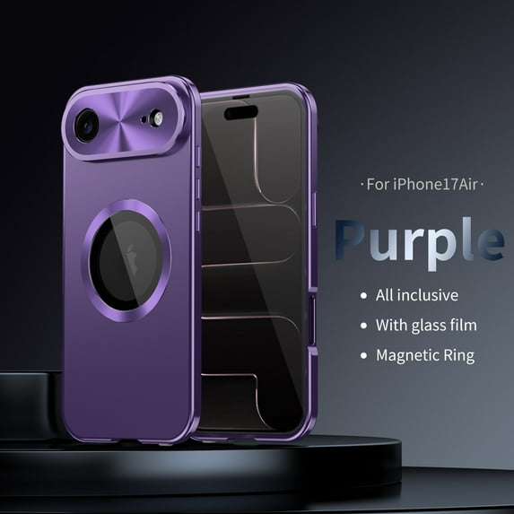 ELEHOLD for iPhone Air Full Body Case,Double Sided with Built-in Tempered Glass Screen Protector Metal Frame Plating PC Shockproof Rugged Case for iPhone Air,Purple