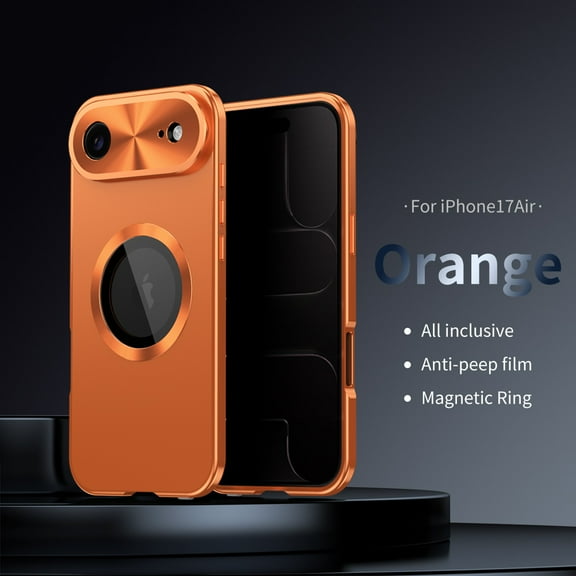 ELEHOLD for iPhone Air Full Body Case,with Built-in Anti-Peeping Privacy Tempered Glass Screen Protector Metal Frame Plating PC Back Shockproof Rugged Case for iPhone Air,Orange