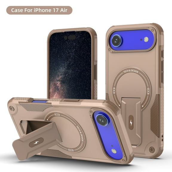 ELEHOLD for iPhone Air Rugged Case,Hybrid Hard PC Silicone Magnetic Rugged Stand Cover Compatible with Mag Safe Accessories Heavy Duty Shockproof Protective Phone Case,Desert
