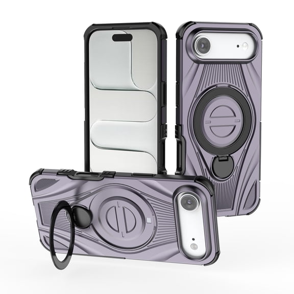 ELEHOLD For iPhone Air Rugged Case Wireless Charging Compatible, Shock-Absorbent Magnetic 360° Ring Kickstand Non-Slip Rugged Protection Cover, Purple