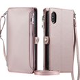 thumbnail image 1 of ELEHOLD for iPhone XR Case,  Full Body Protection Crossbody Flip Zipper Credit Card Slot Wallet Case Kickstand Shockproof Leather Case with Shoulder Strap and Wrist Strap, Rosegold, 1 of 11
