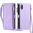 thumbnail image 1 of ELEHOLD for iPhone XR Case,  Full Body Protection Crossbody Flip Zipper Credit Card Slot Wallet Case Kickstand Shockproof Leather Case with Shoulder Strap and Wrist Strap, Purple, 1 of 10