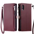 thumbnail image 1 of ELEHOLD for iPhone XR Case,  Full Body Protection Crossbody Flip Zipper Credit Card Slot Wallet Case Kickstand Shockproof Leather Case with Shoulder Strap and Wrist Strap, Winered, 1 of 9