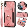 thumbnail image 1 of ELEHOLD for iPhone XR Case with Ring Holder, iPhone XR Wallet Case with RFID Blocking Card Holder Wristlet Strap, Magnetic Button Flip Folio Kickstand Shockproof Phone Cover,Pink, 1 of 10