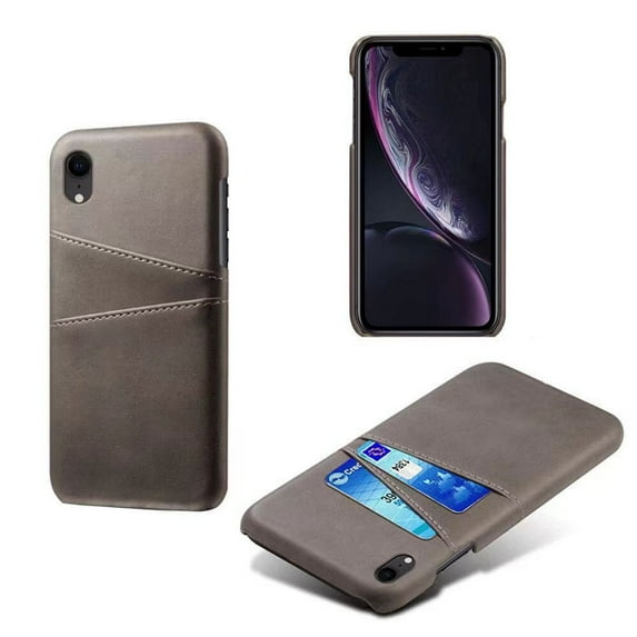 ELEHOLD for iPhone XR Case, iPhone XR Wallet Case with Credit Card Holder, Slim PU Leather Hard Card Pocket Back Cover Shockproof Protective Case,Gray