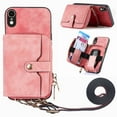 thumbnail image 1 of ELEHOLD iPhone XR Crossbody Wallet Case, Zipper PU Leather Phone Case with Card Holder Wrist Strap Purse Cover for iPhone XR,Pink, 1 of 7