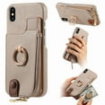 thumbnail image 1 of ELEHOLD for iPhone XR Luxury Leather Wallet Case with Back Flip Card Slots RFID Blocking Zipper Cash Pocket Stand Function Ring Holder Support Magnetic Car Mount Shockproof Case,khaki, 1 of 9
