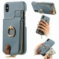 thumbnail image 1 of ELEHOLD for iPhone XR Luxury Leather Wallet Case with Back Flip Card Slots RFID Blocking Zipper Cash Pocket Stand Function Ring Holder Support Magnetic Car Mount Shockproof Case,blue, 1 of 9