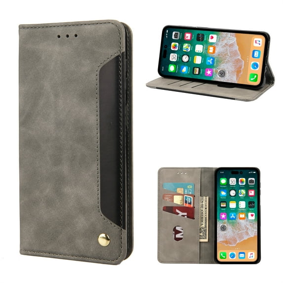 ELEHOLD for iPhone XS Max Flip Wallet Case, Slim Shockproof Premium Vintage PU Leather Magnetic Closure Built-in Card Holders Kickstand Function Wallet Purse Case,gray