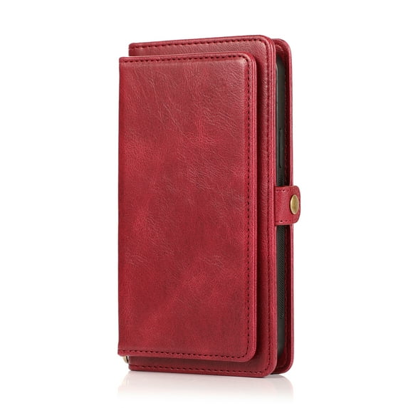 ELEHOLD for iPhone XS Max Luxury Multi-Functional Wallet Case with Card Slots Dual-Use Detachable Phone Case Magnetic Function Lanyard Shockproof Wallet Case,For iPhone XS Max,Red