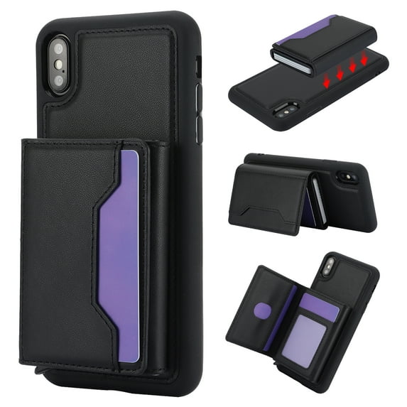 ELEHOLD for iPhone XS Max Premium PU Leather Wallet Case Detachable Magnetic Card Holders RFID Blocking Function Flip Stand Shockproof Full Protection Case for iPhone XS Max,black