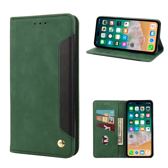 ELEHOLD for iPhone XS/X Flip Wallet Case, Slim Shockproof Premium Vintage PU Leather Magnetic Closure Built-in Card Holders Kickstand Function Wallet Purse Case,green
