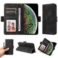 thumbnail image 1 of ELEHOLD For iPhone XS/X Leather Wallet Phone Case, Embossed Diamond Folio Flip Cover, Card Holder Cash Slot, Stand Support, Wrist Strap Lanyard -Black, 1 of 10