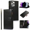 thumbnail image 1 of ELEHOLD for iPhone XS/X Wallet Case with 9 Card Holders Zipper Pocket Kickstand Soft PU Leather Flip Shockproof Protective Cover with Wrist Strap Business Style for Women Men,black, 1 of 1