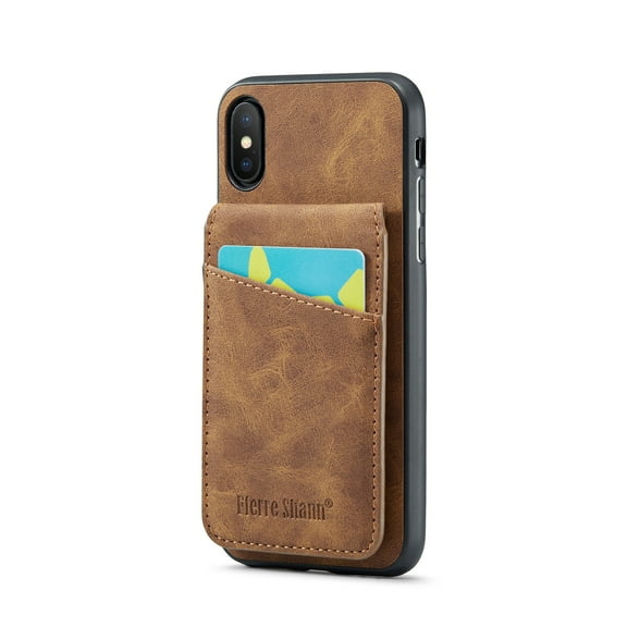 ELEHOLD for iPhone XS/iPhone X Leather Wallet Case with Card Slots Magnetic Button Kickstand Function Full Body Protective Shockproof Cover for iPhone XS/X,Brown