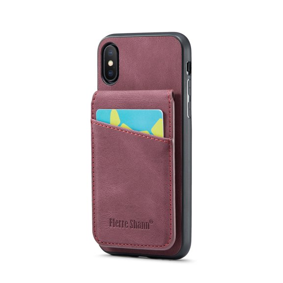 ELEHOLD for iPhone XS/iPhone X Leather Wallet Case with Card Slots Magnetic Button Kickstand Function Full Body Protective Shockproof Cover for iPhone XS/X,Red