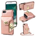 thumbnail image 1 of ELEHOLD for iPhone7 /iPhone 8 /SE 2022 & 2020 Zipper Pocket Case, PU Leather Wallet Crossbody Shoulder Strap Lanyard Case with Credit Card Holder Women RFID Blocking Purse Phone Cover, rosegold, 1 of 7