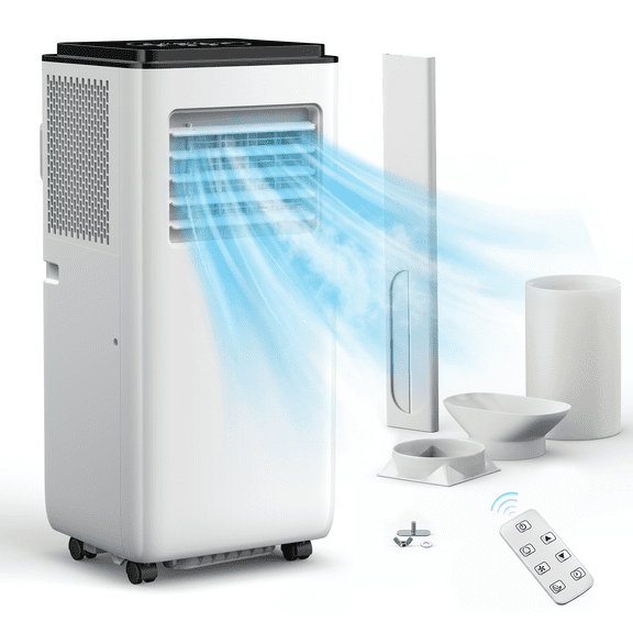 ELEKA 10000 BTU Portable Air Conditioner with Remote Control,4-in-1 Standing Air Conditioner Up to 450 Sq.Ft. 24H Timer, Include Installation Kits
