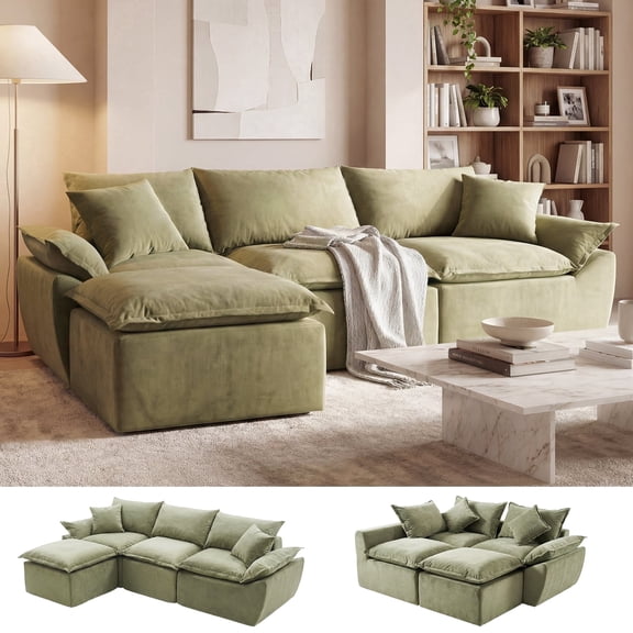 ELEKA 108.3" Oversized L-Shaped Sofa Bed，Modular Sectional Sofa,Boneless Couch for Living Room Apartments Bedroom, No Assembly Required，Green