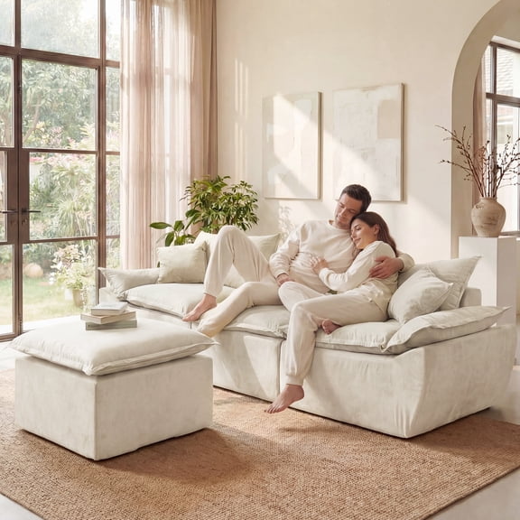 ELEKA 108.3" Convertible Sofa Bed,Modular Sectional Sofa,Boneless Couch for Living Room Apartments Bedroom, No Assembly Required,Beige