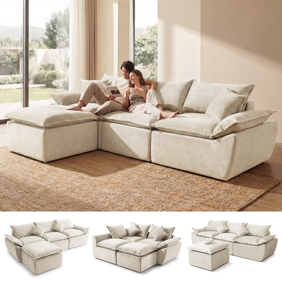 ELEKA 108.3" Oversized L-Shaped Sofa Bed,Modular Sectional Sofa,Boneless Couch for Living Room Apartments Bedroom, No Assembly Required,Beige