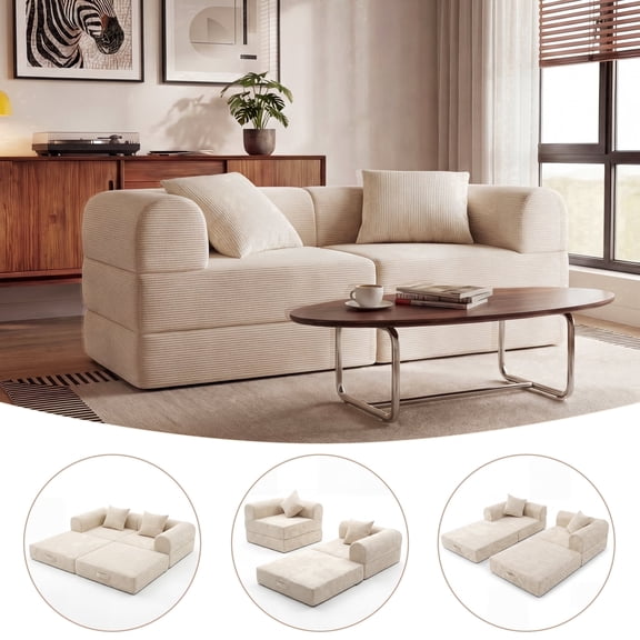 ELEKA Convertible Sleeper Sofa Bed,Folding Floor Mattress Couch,Sectional Couches for Living Room Cloud Couch Sofa,No Assembly Required (Beige)