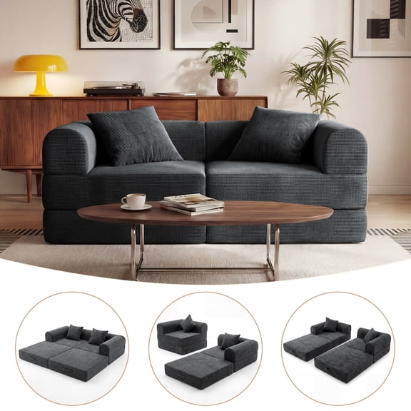 ELEKA Convertible Sleeper Sofa Bed,Folding Floor Mattress Couch,Sectional Couches for Living Room Cloud Couch Sofa,No Assembly Required (Grey)