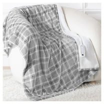ELEKA Heated Blanket Throw Electric, 50" x 60", 8 Heat Settings, 8H Auto-Off, Machine Washable, Grey White Plaid