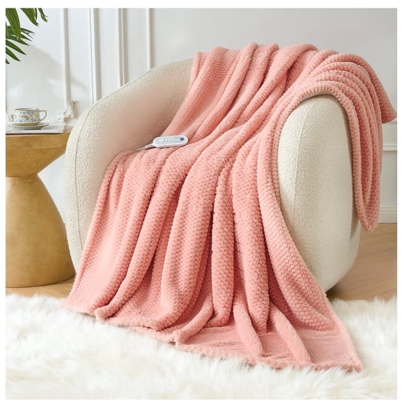 ELEKA Heated Blanket Electric Throw, 50" x 60" Heated Blanket with 8 Heat Levels & 8 Hours Auto Off, Fast Heating Blankets Machine Washable with ETL Certification, Pink