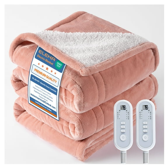 ELEKA Heated Blanket Queen Blanket,Fast Heating Electric Blanket, 8 Heating Levels,10 H Timer,Warm Gifts for Grandma,84" x 90",Pink