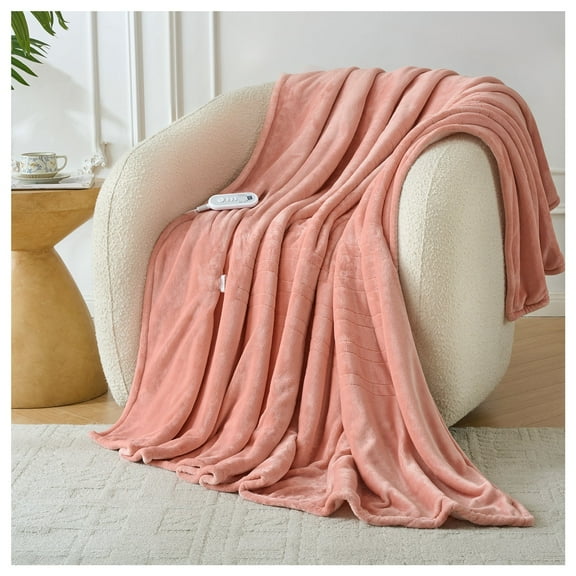 ELEKA Heated Blanket Twin Blanket，Fast Heating Electric Blanket， 8 Heating Levels，10 H Timer，Warm Gifts for Grandma，62" x 84"，Pink