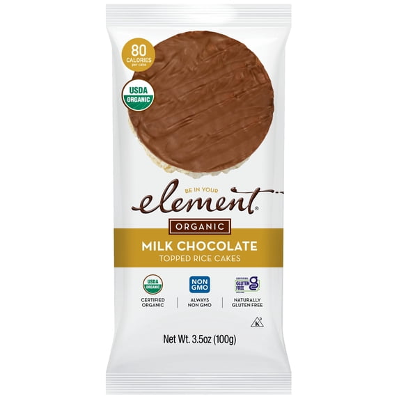 ELEMENT, Rice Cake, Og2, Milk Choc, Pack of 6, Size 3.5 OZ, (Low Carb Gluten Free Kosher Low Sodium Vegan Wheat Free Yeast Free 95%+ Organic)