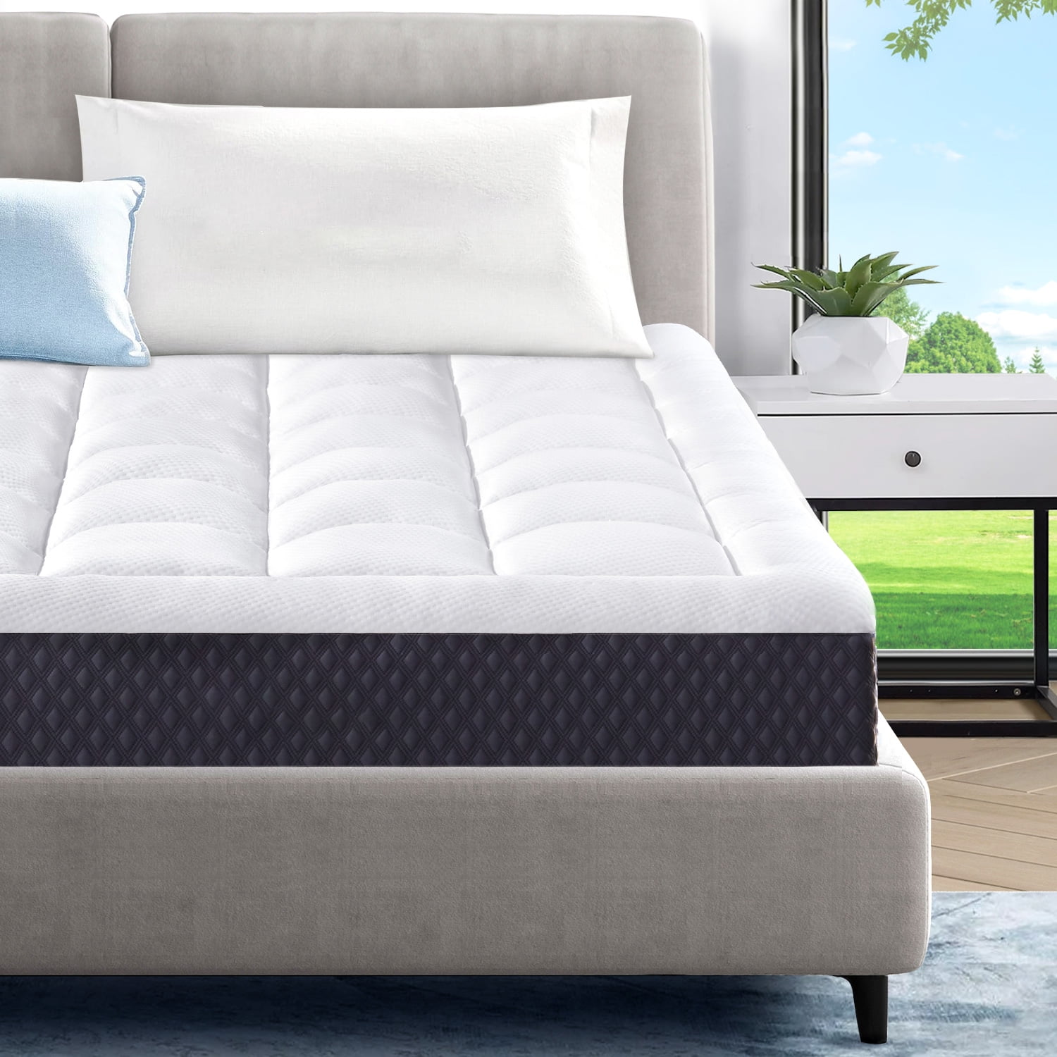 ELEMUSE 5 Inch Queen Mattress Cooling Gel Memory Foam Plus Pillowtop