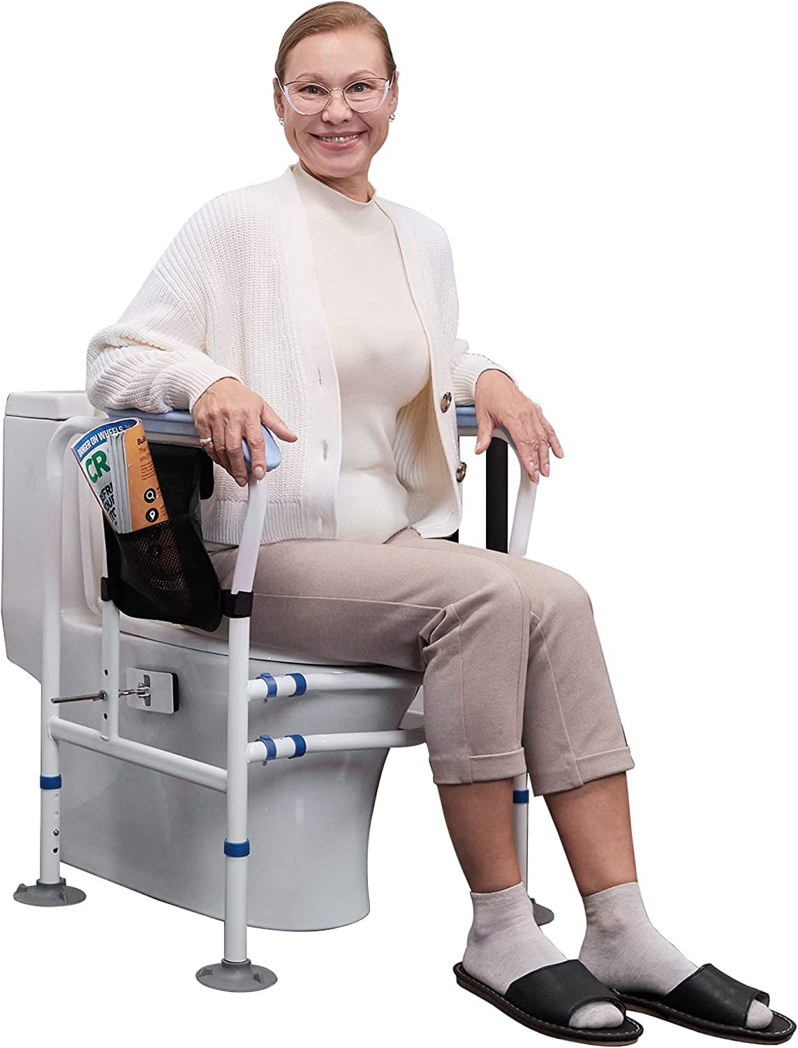 ELENKER Adjustable Stand Alone Toilet Safety Rail, Freestanding Toilet