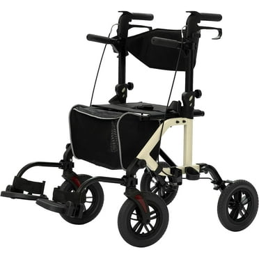 ELENKER All-Terrain 2 in 1 Folding Rollator Walker & Transport Wheelchair, Champagne Gold