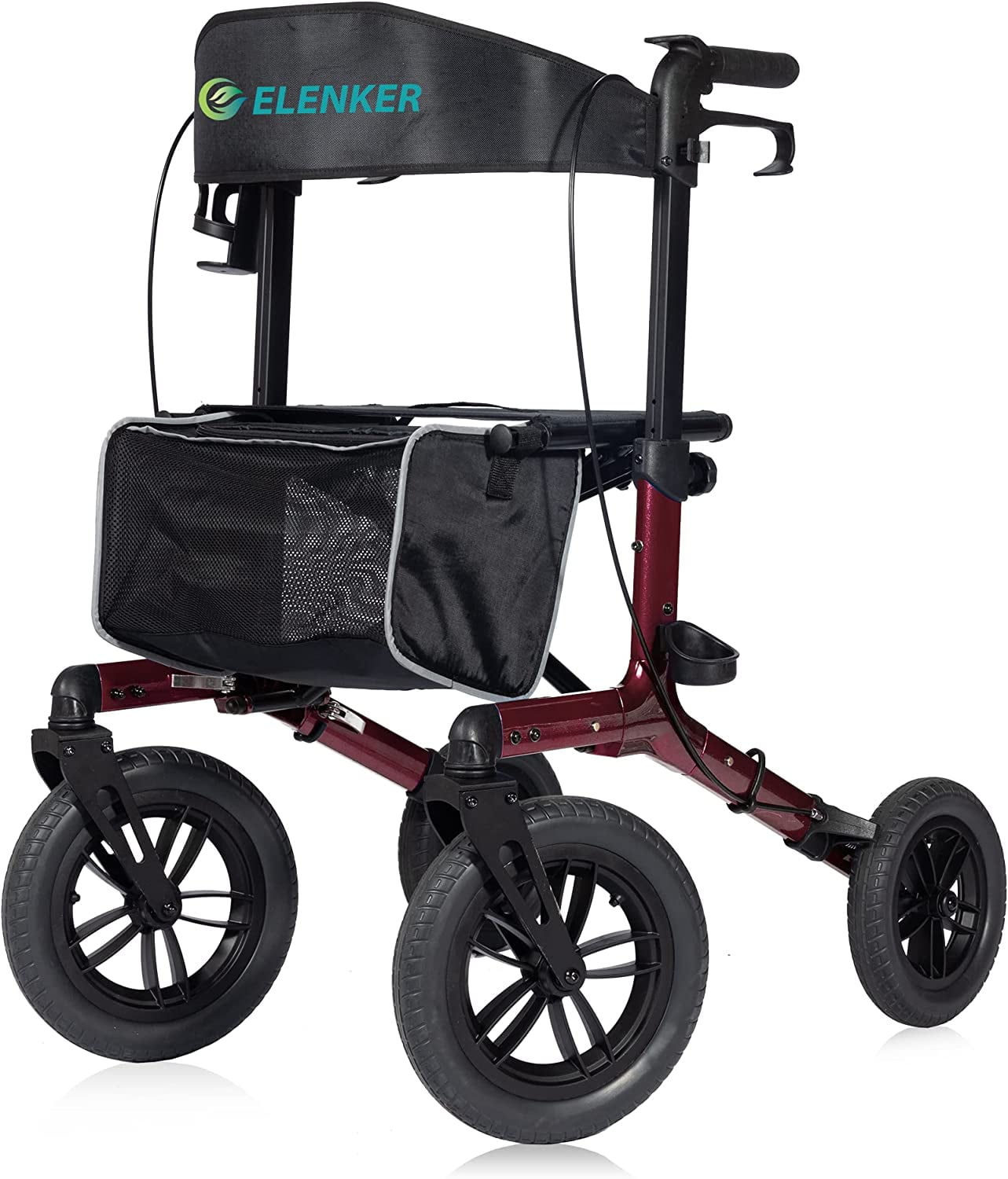 ELENKER AllTerrain Folding Rollator Transport Walker with Seat and 12