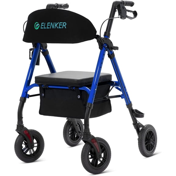 ELENKER All-Terrain Rollator Walker, 10? Wheels Mobility Walker for Seniors, Blue