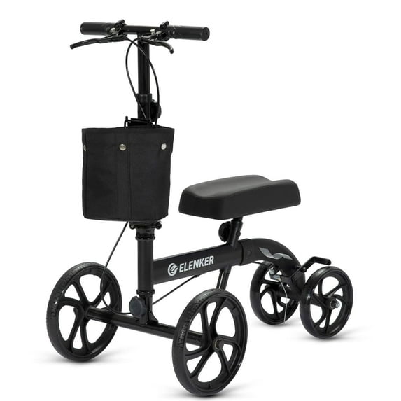 ELENKER Foldable Knee Walker with 10" Front Wheels Steerable Scooter Crutch Alternative, Black