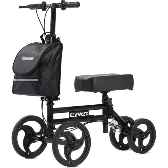 ELENKER Folding Knee Walker, Lightweight Knee Scooter for Ankle & Foot Injuries, Alternative to Crutches, Black