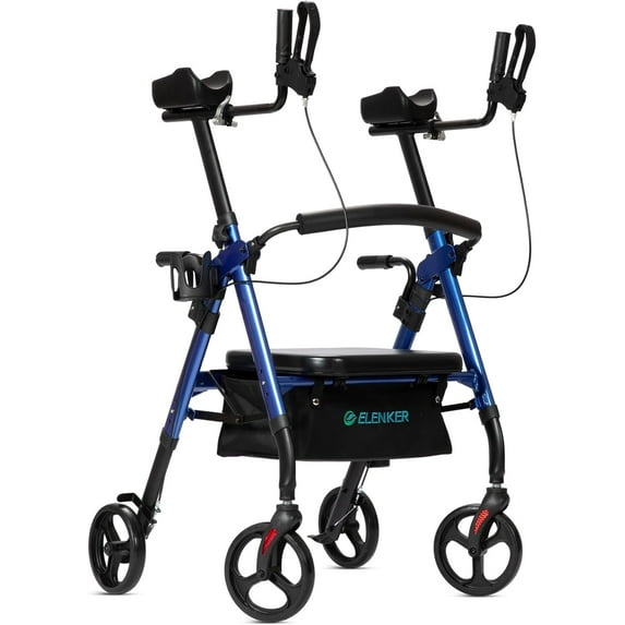 ELENKER Heavy Duty Upright Rollator Walker, 500 lbs Capacity, Adjustable Mobility Walking Aid for Seniors, Blue